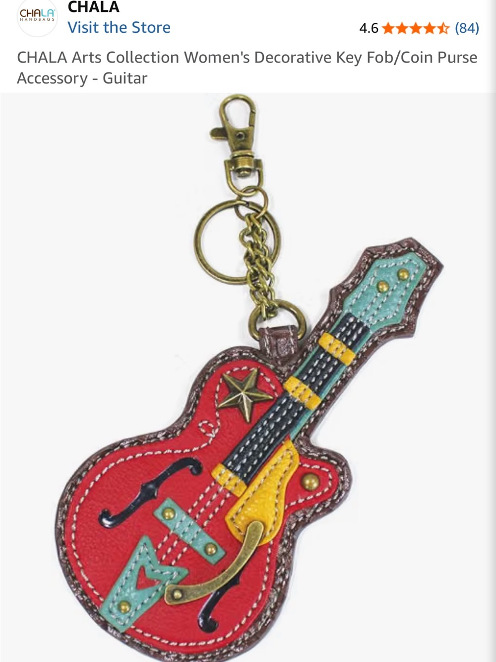 Chala Red Guitar Keychain Coin Purse keychain bag charm NWT